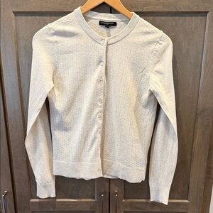 Banana Republic Women's Light Cream Crewneck Pointelle Cardigan